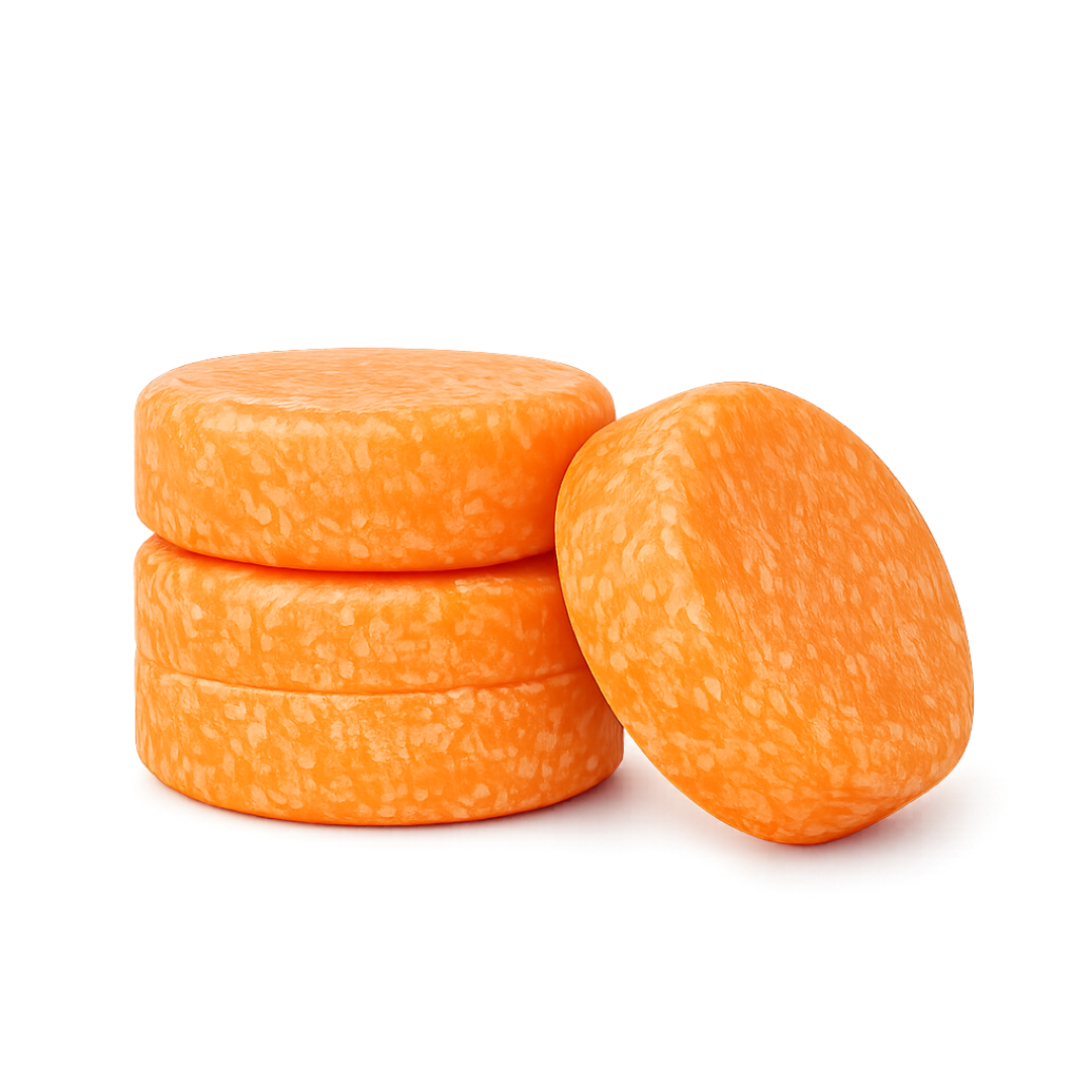 Solid orange shampoo bars